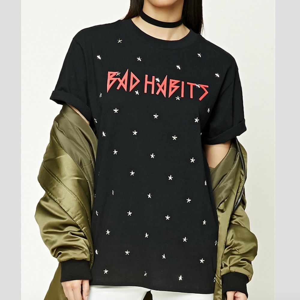 #T43 NWOT FOREVER 21 BAD HABITS TEE - Picture 1 of 8